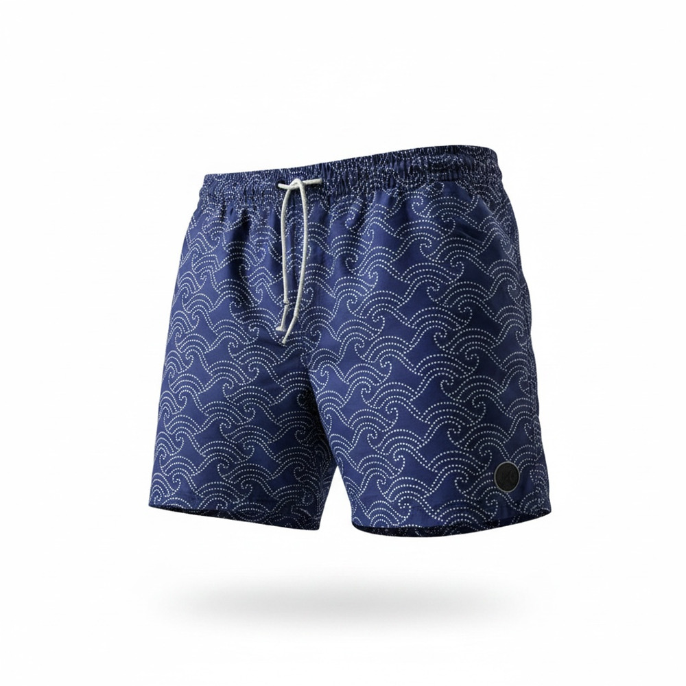 Indigenous Freedom Blue Wave Print Swim Trunks Drawstring Shorts L Board Shorts